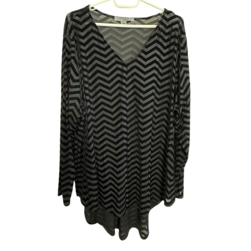 Black velvet burnout Chevron V-neck floaty witchy Goth tunic Ruff Hewn Plus 3X